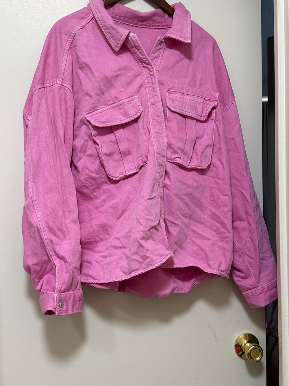 Zara Hot Pink Oversized Utility Shirt Jacket